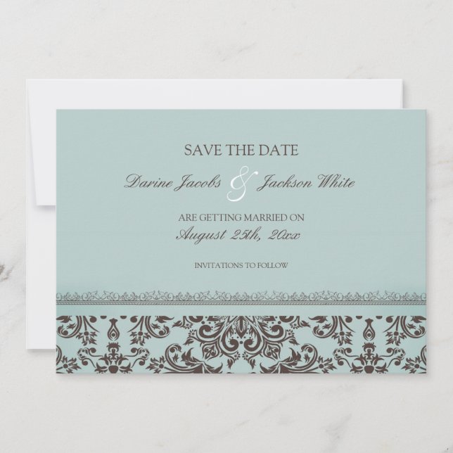 Save The Date Wedding Damask Flat Card (Front)