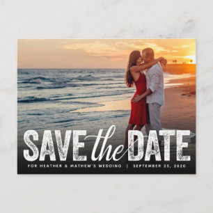 Save The Date Wedding Distressed Script Photocard Postcard