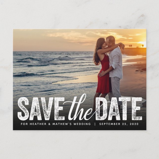 Save The Date Wedding Distressed Script Photocard Postcard (Front)