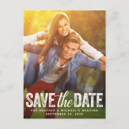 Save The Date Wedding Distressed Script Photocard Postcard