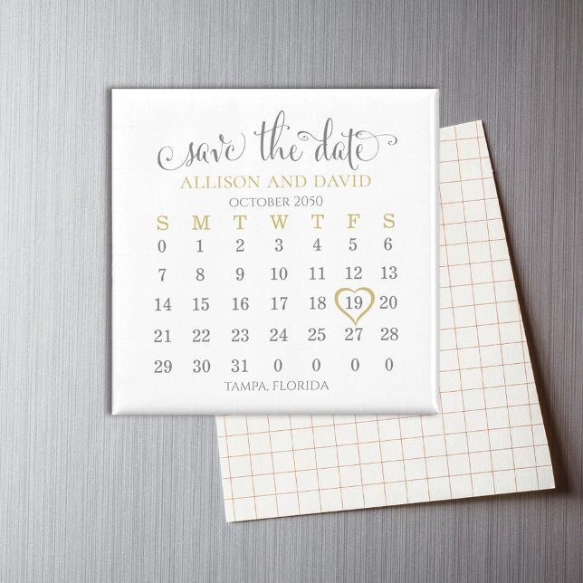 Save the Date Wedding Gold 5 Rows Calendar Magnet (Creator Uploaded)