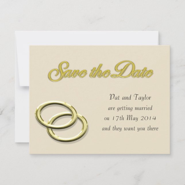 Save the Date Wedding Gold Wedding Rings Invitation (Front)