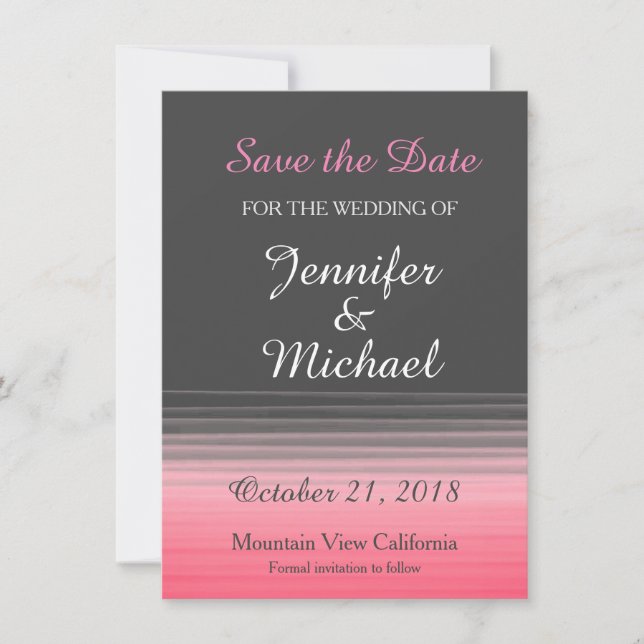 Save the Date Wedding Handwriting Grey Pink (Front)