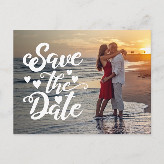 Save The Date Wedding Handwritten Script Photo Postcard (Front)