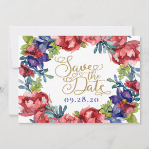 Save The Date Wedding Happiness Floral & Script Invitation
