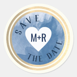 'save the date' wedding heart monogrammed  classic round sticker