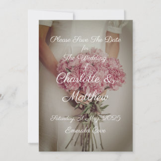 Save The Date Wedding Invitation Bride Peonies