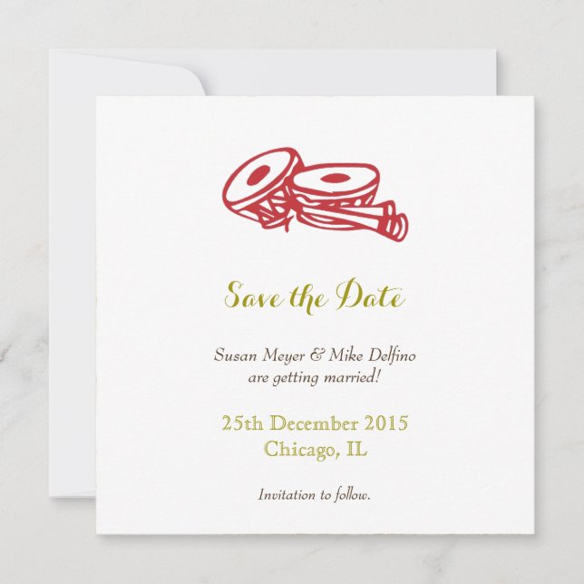 Save the date wedding invitation card red gold (Front)