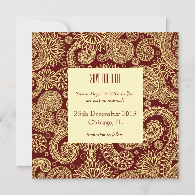 Save the date wedding invitation card red indian (Front)
