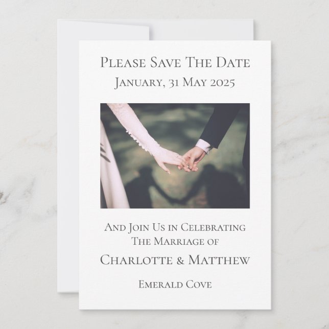 Save The Date Wedding Invitation Holding Hands (Front)