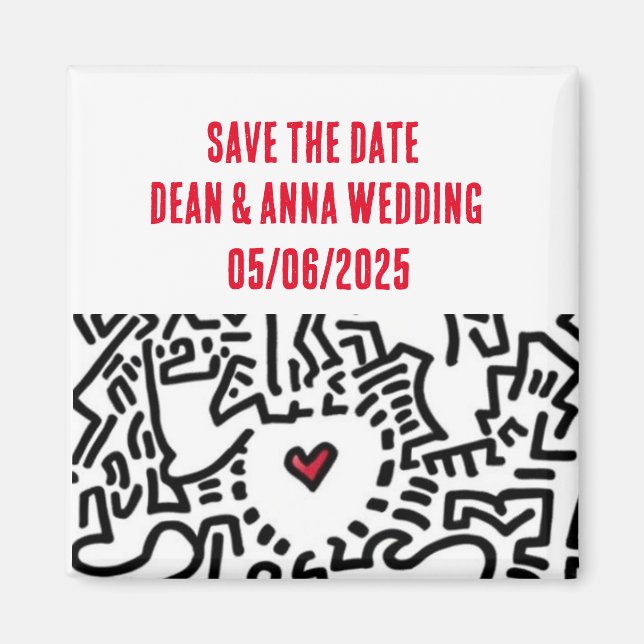 Save the date wedding invite heart doodle magnet (Front)