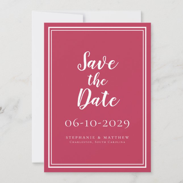 Save the Date Wedding Magenta Red Simple Modern (Front)