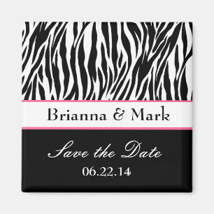 Save the Date Wedding Magnet Black White and Pink