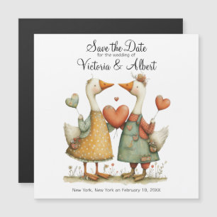 Save the Date Wedding Magnet Cute Geese Couple
