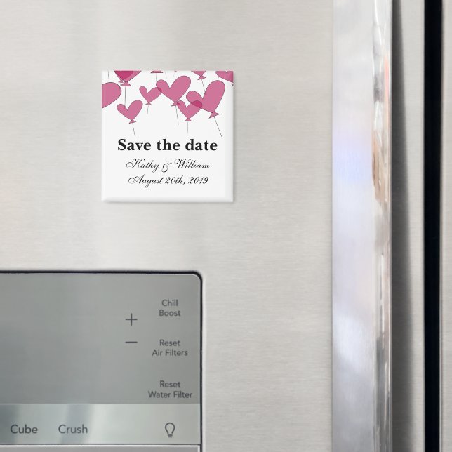 Save the date wedding magnet |  red heart balloons (In Situ (Fridge))