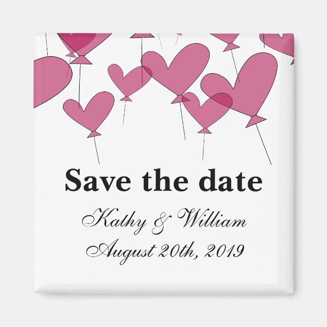 Save the date wedding magnet |  red heart balloons (Front)