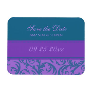 Save the Date Wedding Magnet Teal Plum