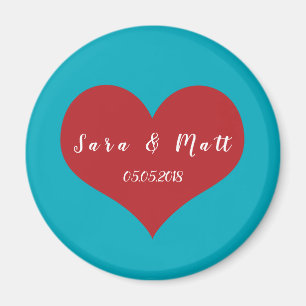 Save the date wedding magnets blue + red heart