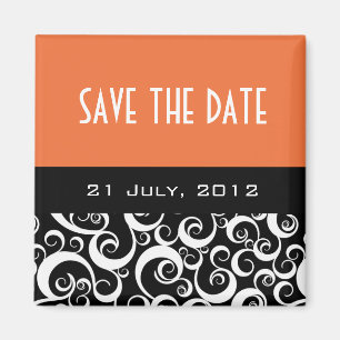 Save The Date Wedding Magnets in Orange Swirls