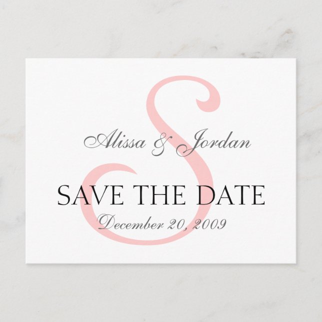 Save the Date Wedding Monogram Announcement Card (Front)