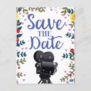 Save The Date Wedding Movie Camera Postcard