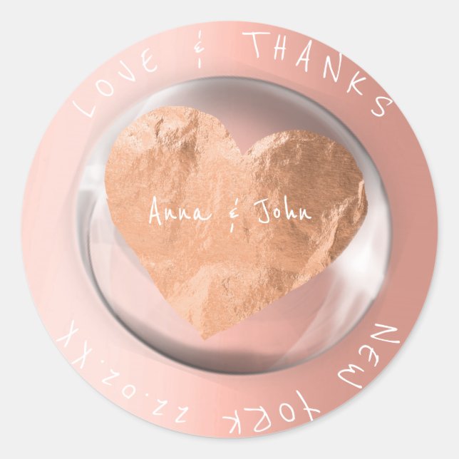 Save The Date Wedding Name Blush Pink Copper Drop Classic Round Sticker (Front)