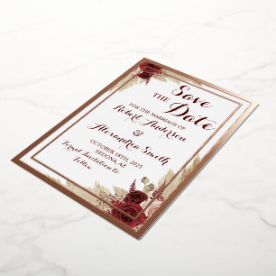 Save the Date Wedding Pampas Grass Rose Gold