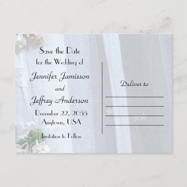 Save the Date Wedding Party Announcement Lace Postcard (Back)