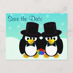 Save the Date Wedding Penguins Announcement Postcard