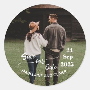 Save the Date Wedding Photo Modern Classic Round Sticker