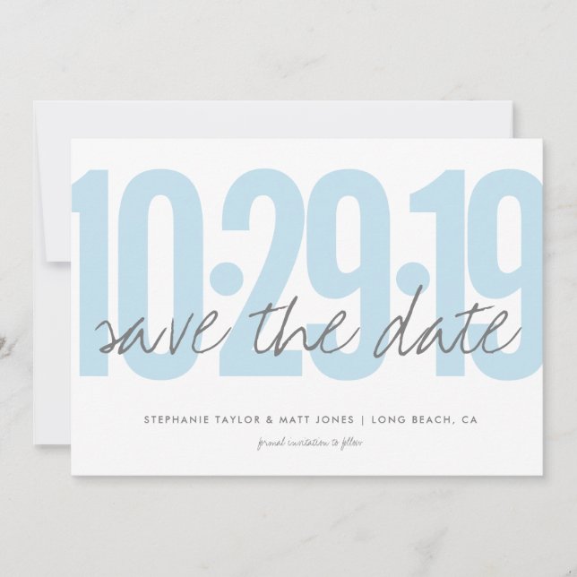 Save the date, wedding, photo on back, blue date (Front)