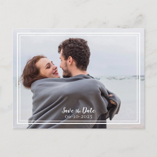 Save The Date Wedding Photo Purple & White Modern Announcement Postcard (Front)