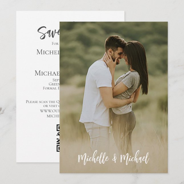 Save the Date Wedding Photo Simple Elegant QR Code (Front/Back)