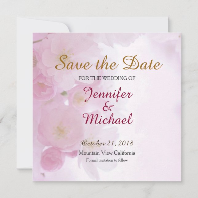 Save the Date Wedding Pink Flowers Matte Elegant (Front)