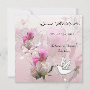 Save The Date Wedding Pink White Flowers Dove