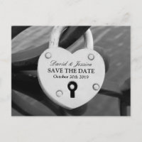 Save the date wedding postcard | Heart love lock