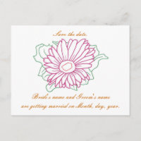 Save the date, wedding postcards, fuchsia daisy