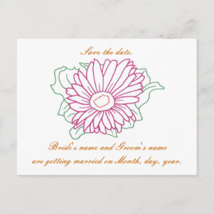 Save the date, wedding postcards, fuchsia daisy announcement postcard