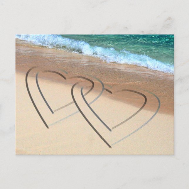 Save The Date Wedding Postcards Hearts Sands Beach (Front)
