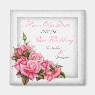 Save The Date Wedding Pretty Pink Roses Bouquet Magnet