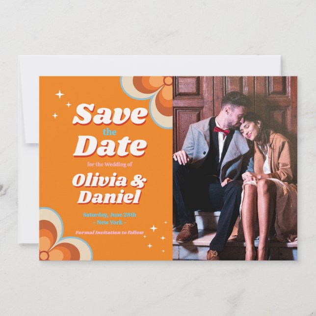 Save The Date Wedding Retro Vintage 1970s Photo (Front)