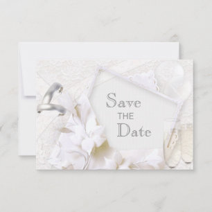 Save The Date Wedding Rings & Champagne Flutes