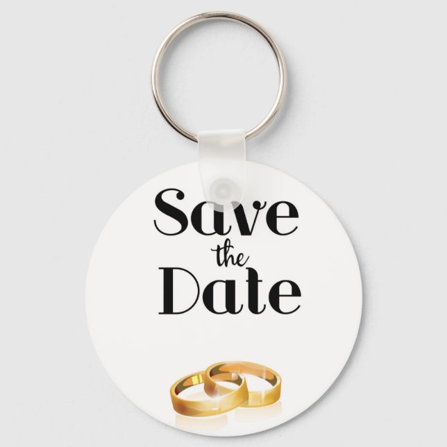 Save the Date Wedding Rings Key Ring (Front)