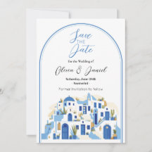 Save The Date wedding Santorini Greece Blue White