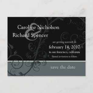 Save the Date Wedding Silver Flourish Postcard