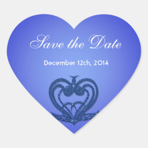 Save the date wedding stickers. Blue swirl floral Heart Sticker