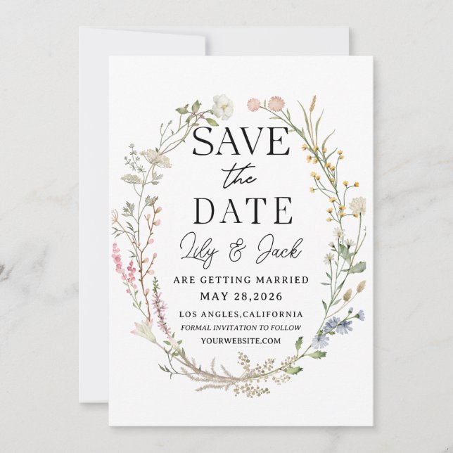 Save the Date Wedding Template, Elegant Wildflower (Front)