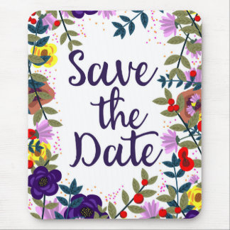 Save The Date Wedding Vintage Floral Reef Mouse Pad