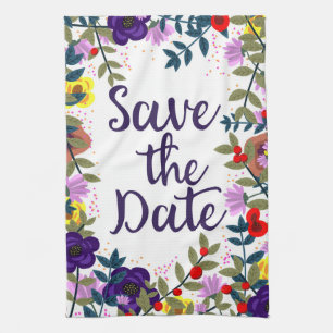Save The Date Wedding Vintage Floral Reef Tea Towel