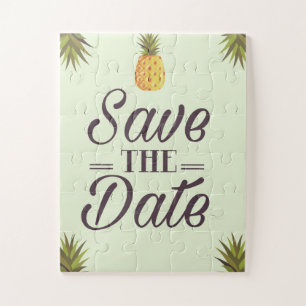 Save The Date Wedding Vintage Pineapples Jigsaw Puzzle